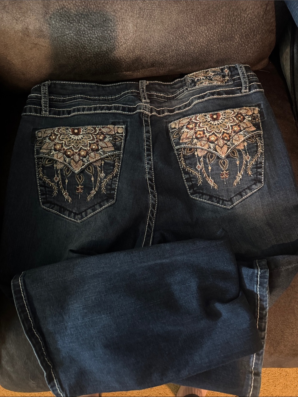 Embroidered Dark Blue Women's Jeans